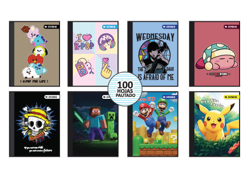 CUAD COS GDE PAUTADO 100H SPOT UV 8 DISEÑOS C/STICKER